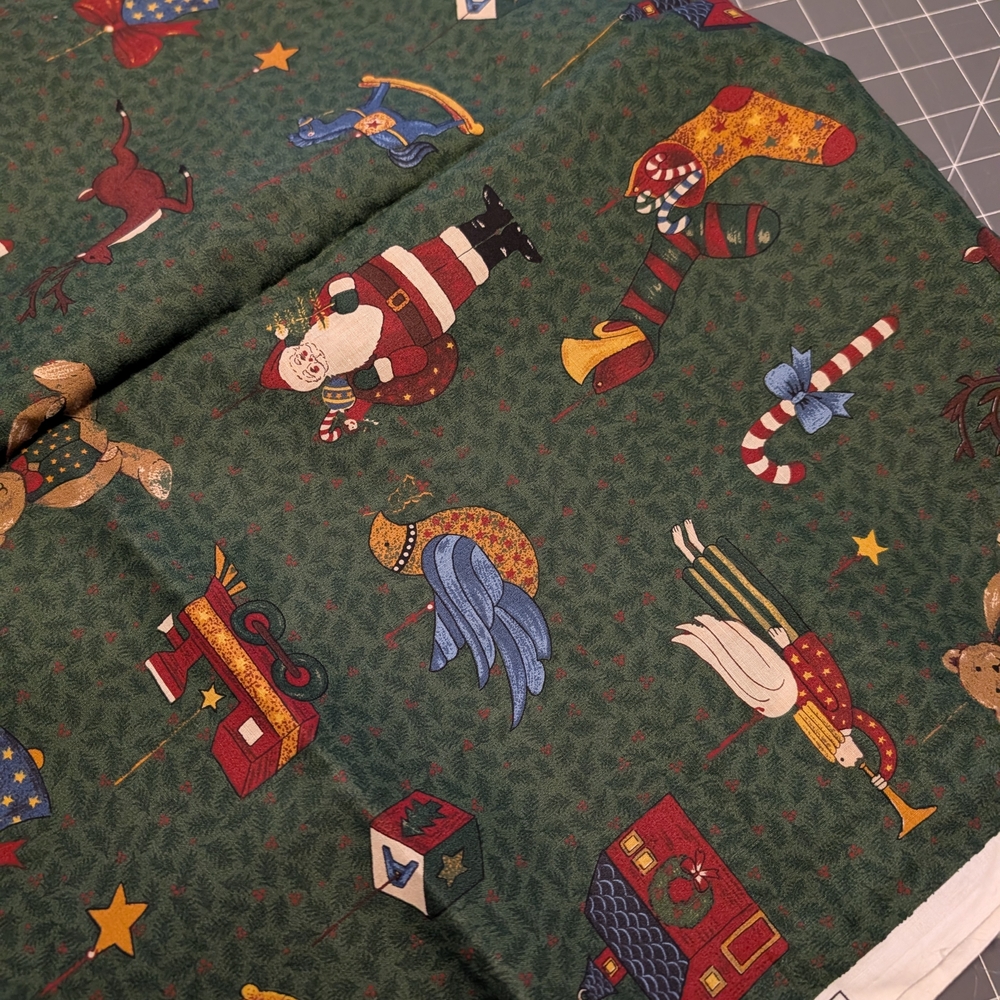 Warren Kimble Christmas Ornaments Bear Cane Reindeer Santa Green Fabric 1.5 Yard